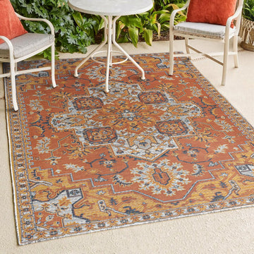 Bijan Traditional Vintage Medallion Reversible Machine-Washable Indoor/Outdoor Area Rug
